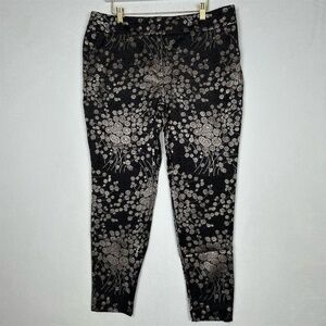 Ann Taylor Dress Pants Women's Size 14 Black Gold Floral Print Signature Pockets